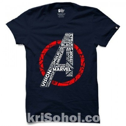 Half Sleeves Avangers Navy Blue Cotton T-Shirt For Men